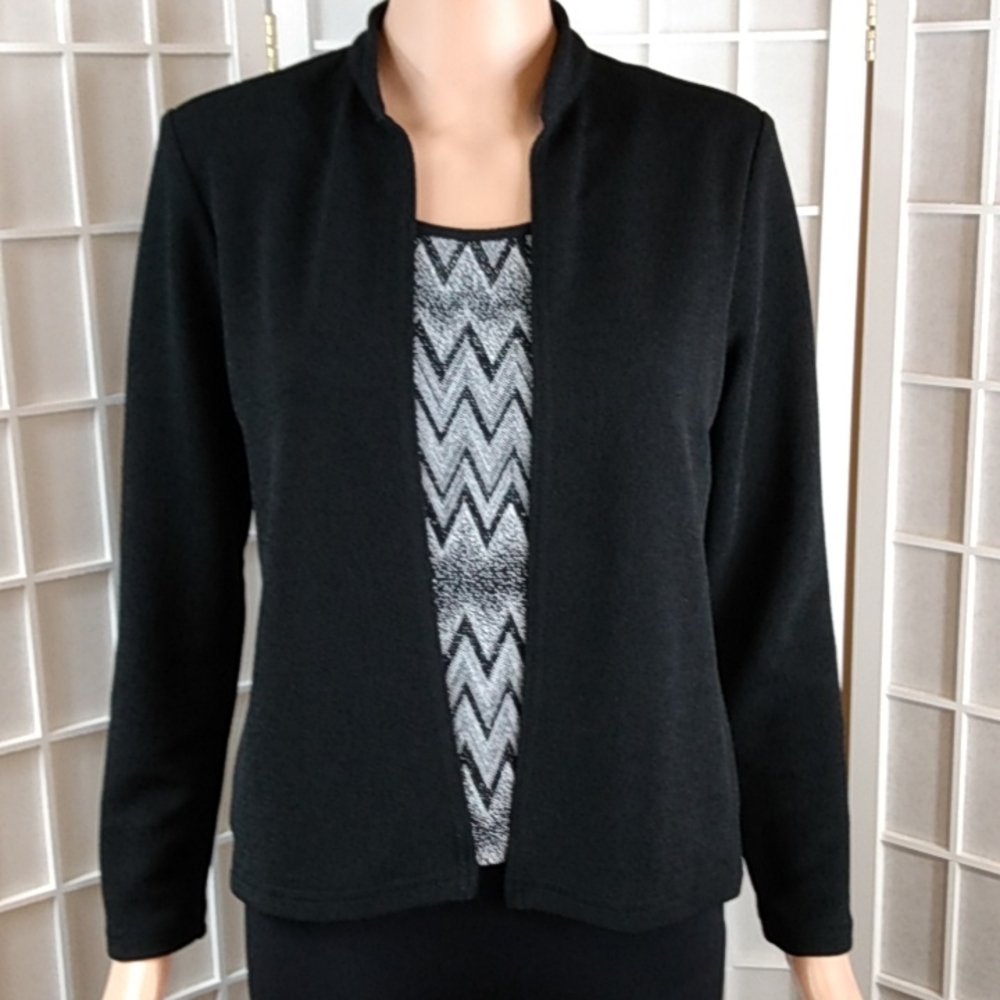 *Jkla petites, black open cardigan with sewn in tank‎ Chevron Pattern WMNS SP